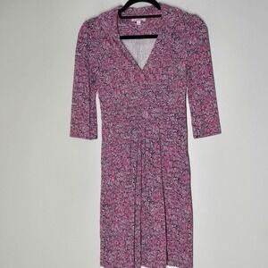 Lilly Pulitzer Silk Dress Womens 0 Pink Abstract 3/4 Sleeve V-Neck Fit & Flare